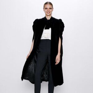 ZARA long BLACK VELVET CAPE (RARE)